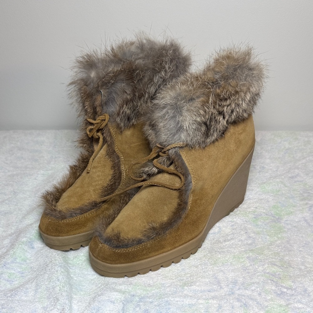 Coach kataya rabbit Fur-Trimmed Wedge Boots